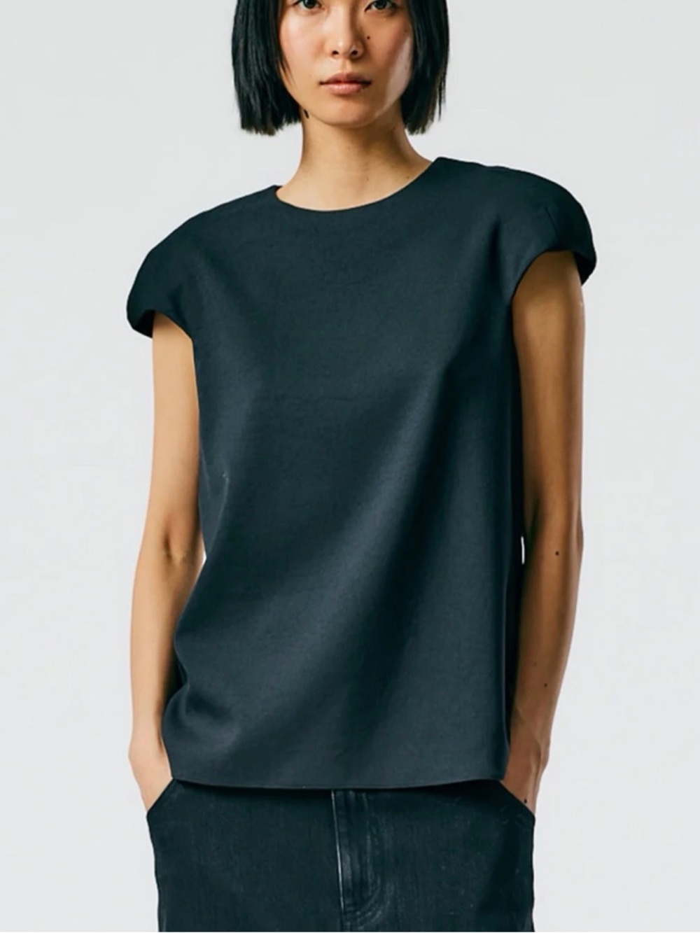Tibi Chalky Drape Rounded Shoulder Pad Top.
